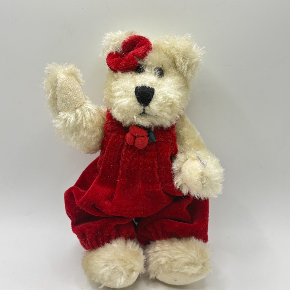 Boyds Collection J.B. Bean Erin Teddy Bear Cream Plush‎ Red Velvet Romper Bow 8"